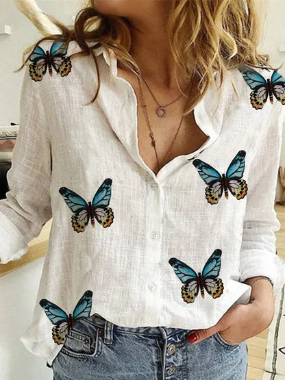 Women’s vintage cotton linen long-sleeve blouse