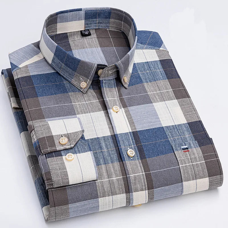 Smart casual cotton shirt with long sleeves, perfect for office or daily wear