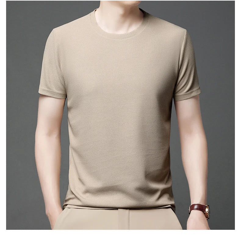 Men’s summer waffle round-neck T-shirt