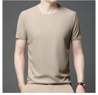 Men’s summer waffle round-neck T-shirt