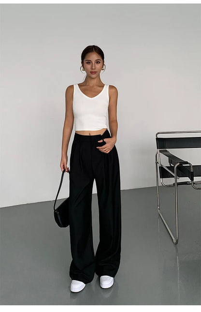 Loose drape casual straight trousers for office wear