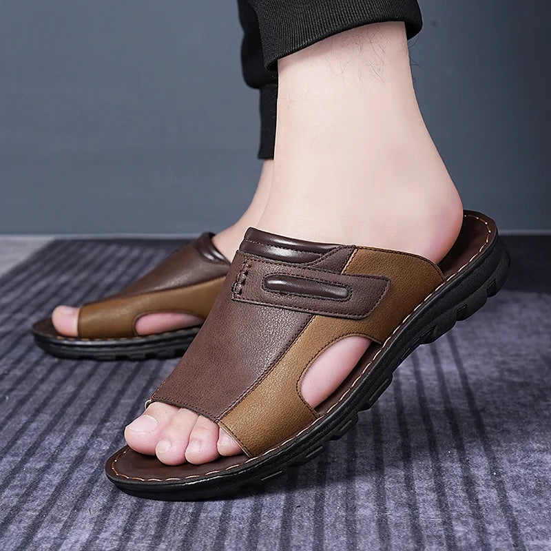 Lightweight comfortable leather outdoor slippers