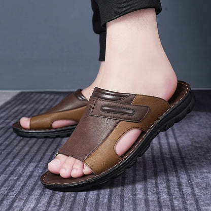 Lightweight comfortable leather outdoor slippers