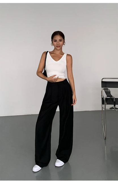 Loose drape casual straight trousers for office wear