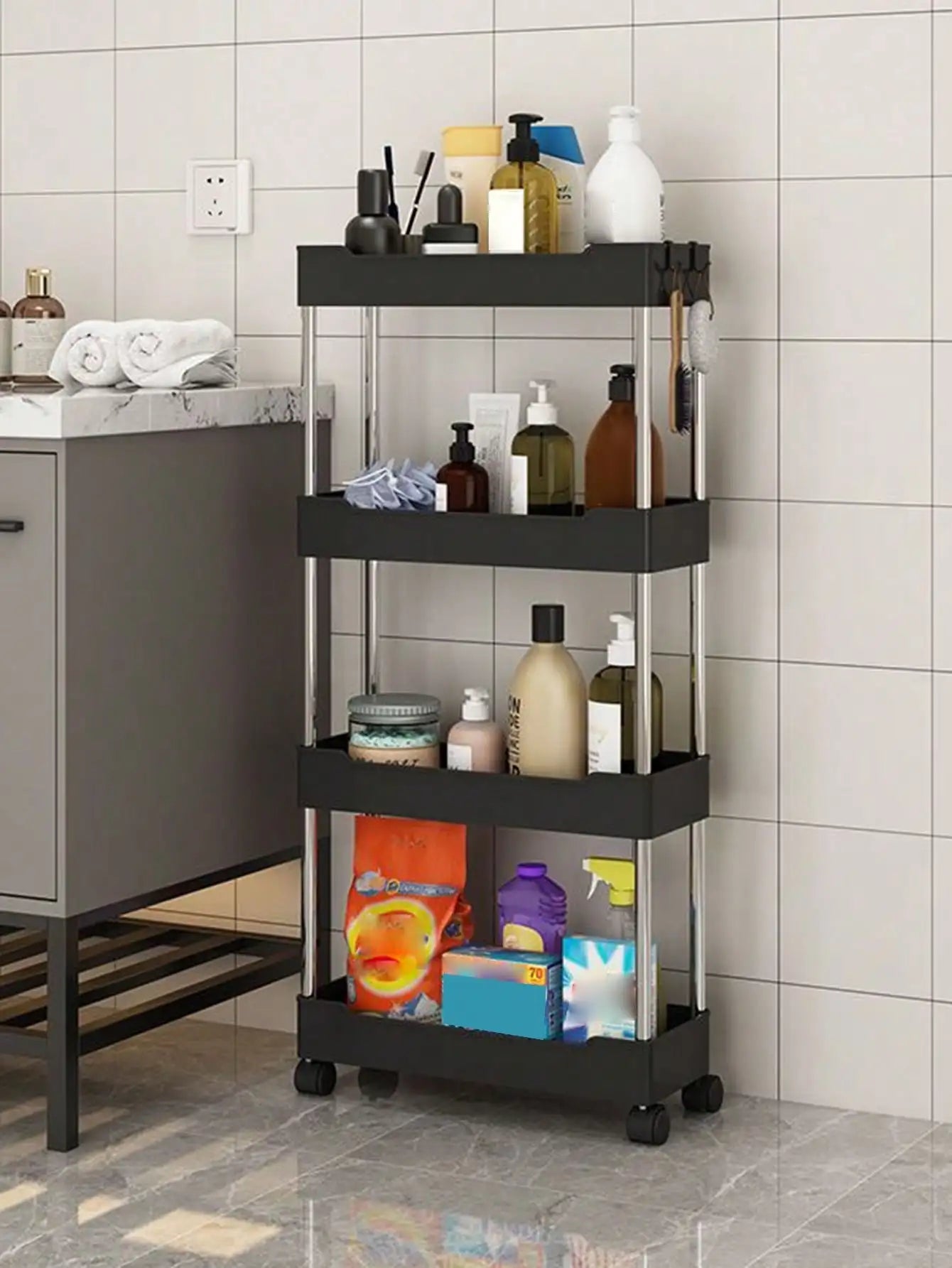 Movable slim storage rack for versatile home organization