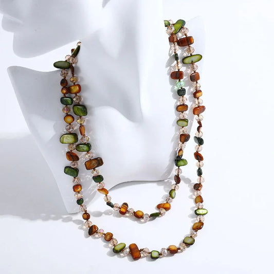 Bohemian Beaded Necklace – Multicolor Natural Stones & Shells