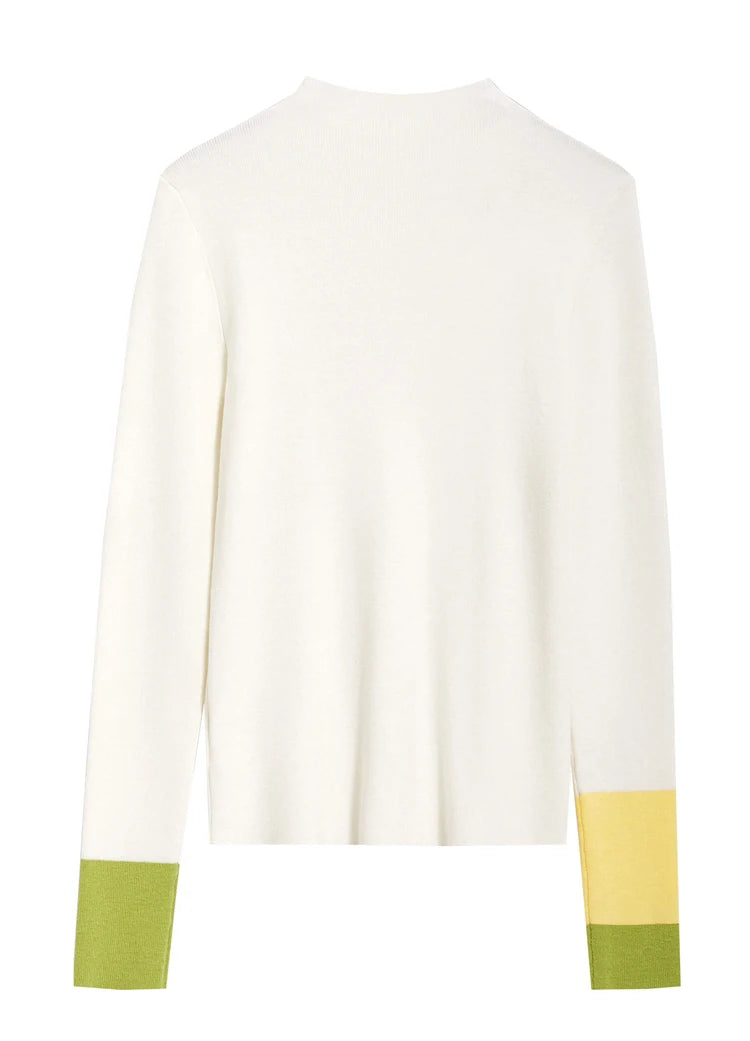 Slim-fit color-contrast pullover minimalist half-high collar sweater