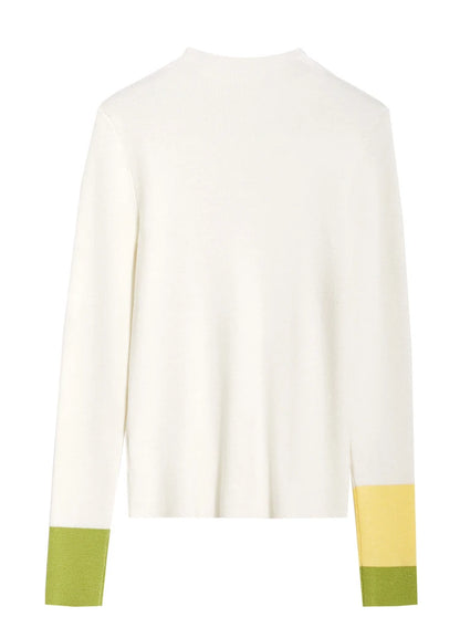 Slim-fit color-contrast pullover minimalist half-high collar sweater
