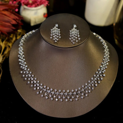 ASNORA CZ Bridal Necklace Set – Water Drop Wedding Design