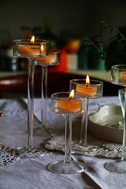 Elegant crystal candle set for table centerpieces and dinner settings.