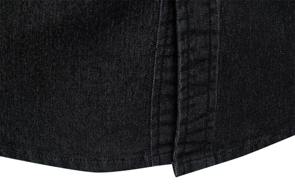 Men's casual solid - color long - sleeve denim shirt