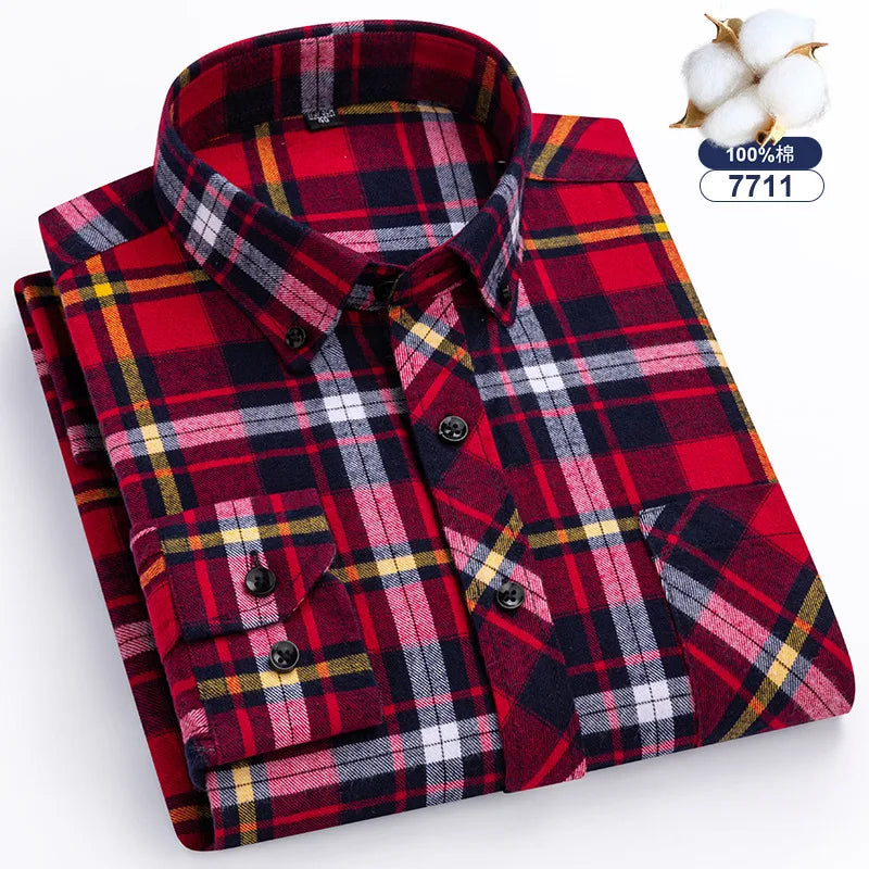 Big-size 8XL flannel shirt, soft 100% cotton, classic plaid