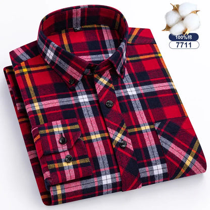 Big-size 8XL flannel shirt, soft 100% cotton, classic plaid