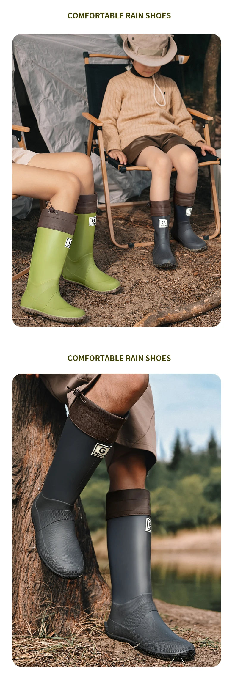 Non-slip fleece-lined rain boots for men & women