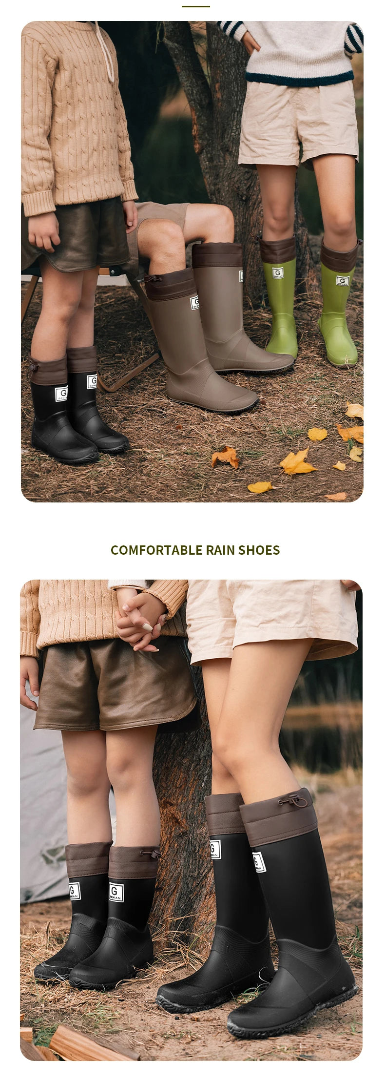Non-slip fleece-lined rain boots for men & women