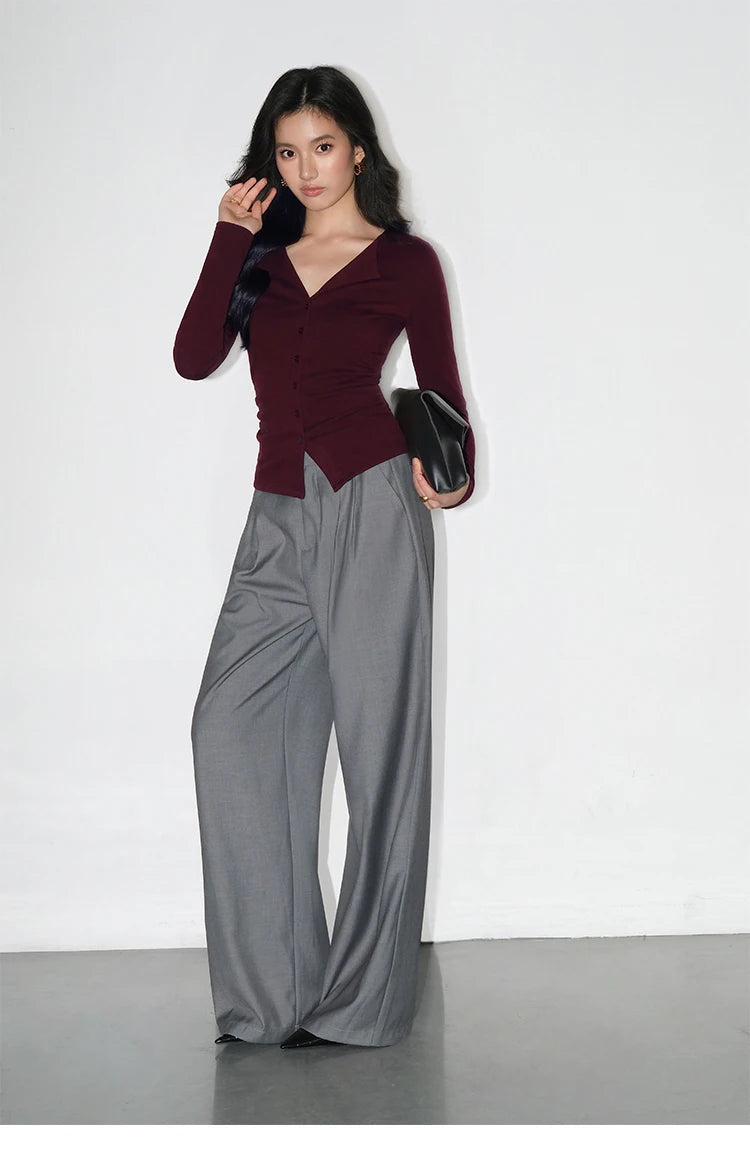 Loose drape casual straight trousers for office wear