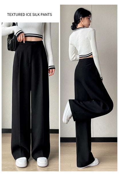 Women’s slim high-waist wool pants, autumn casual