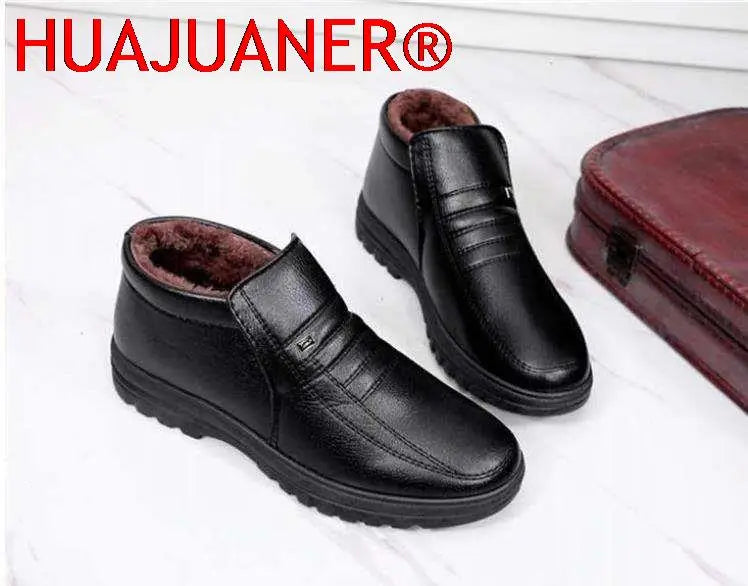 Men’s Waterproof Leather Shoes – High Top, Warm Winter Slip-On