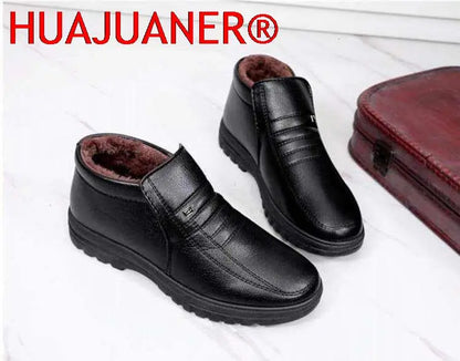 Men’s Waterproof Leather Shoes – High Top, Warm Winter Slip-On