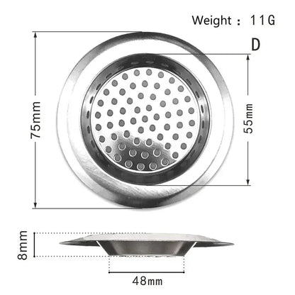 Durable stainless steel drain filter with fine mesh design; fits most sink drain holes