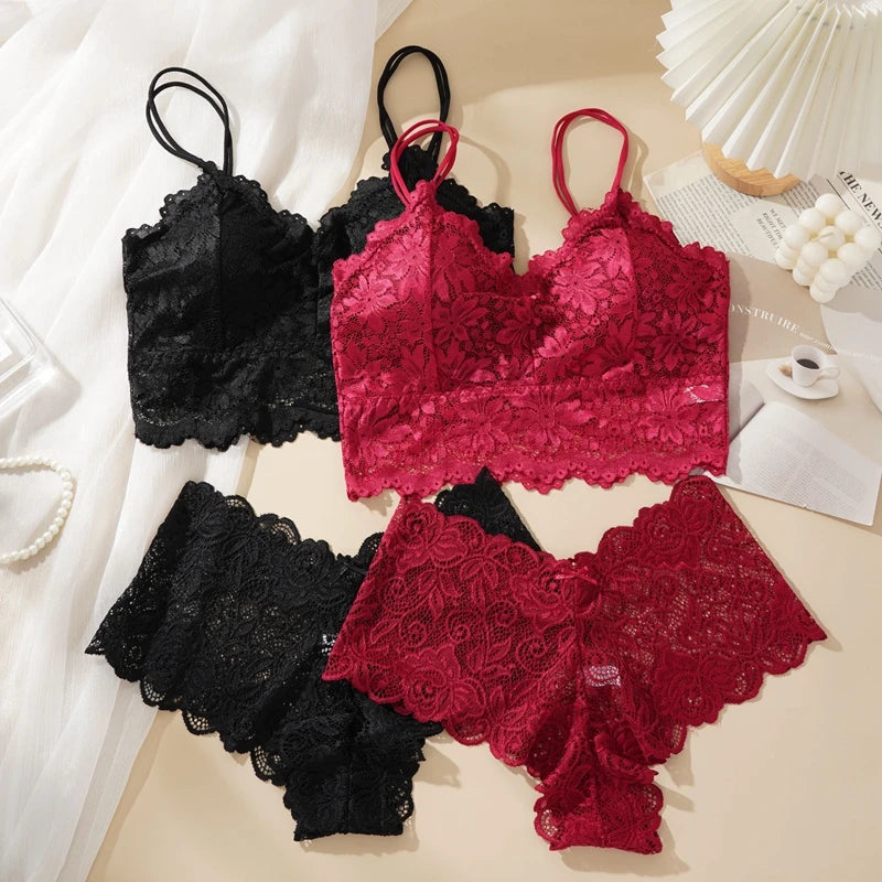 Women’s Lace Bra & Panty Set – Sexy Hollow Back, No Wire