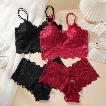 Women’s Lace Bra & Panty Set – Sexy Hollow Back, No Wire