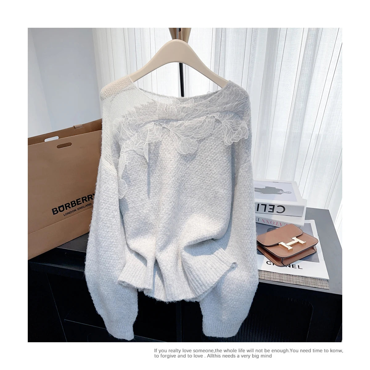 Women’s Korean lazy lace splicing sweater