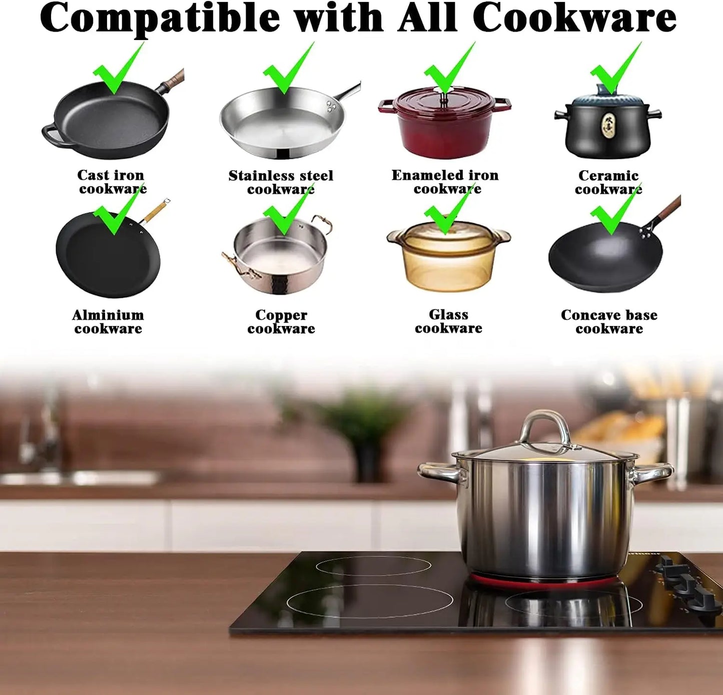 Compact 24" electric cooktop, 4 burners, residual heat indicator, knob operated, hard-wire installation
