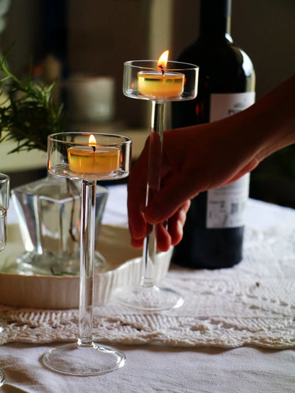 Elegant crystal candle set for table centerpieces and dinner settings.