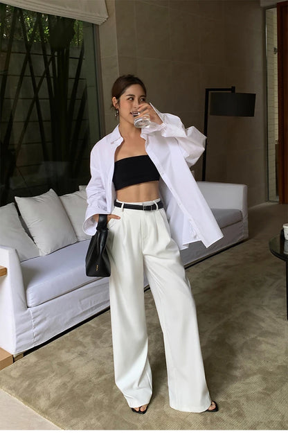 Loose drape casual straight trousers for office wear