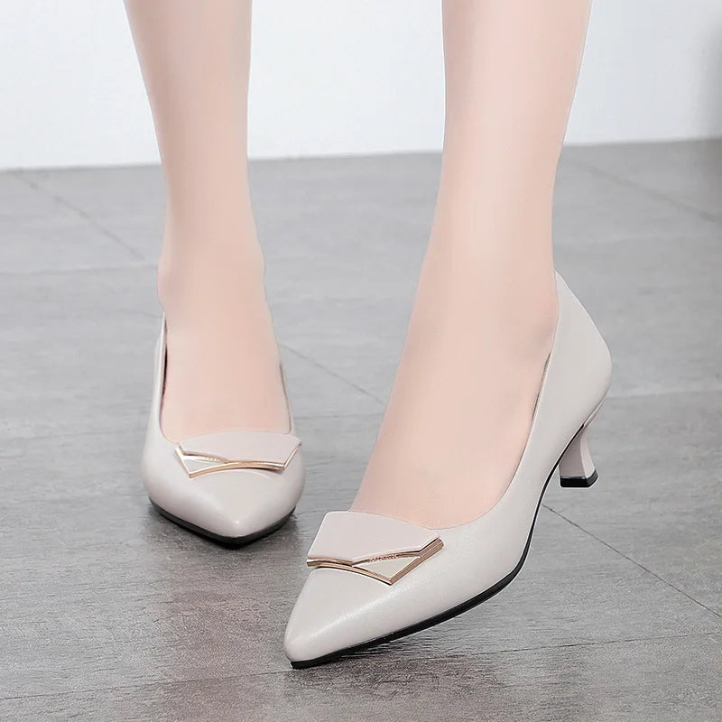 Elegant Women’s Single Shoes – Trendy Leather High Heels