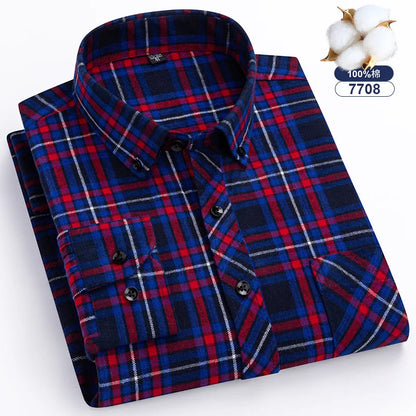 Big-size 8XL flannel shirt, soft 100% cotton, classic plaid