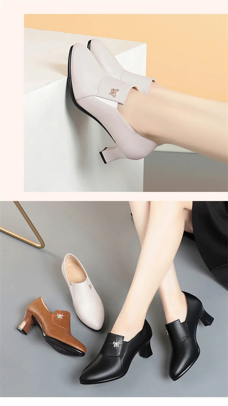 Chic Leather Women’s Pumps – Trendy Spring Office Shoes