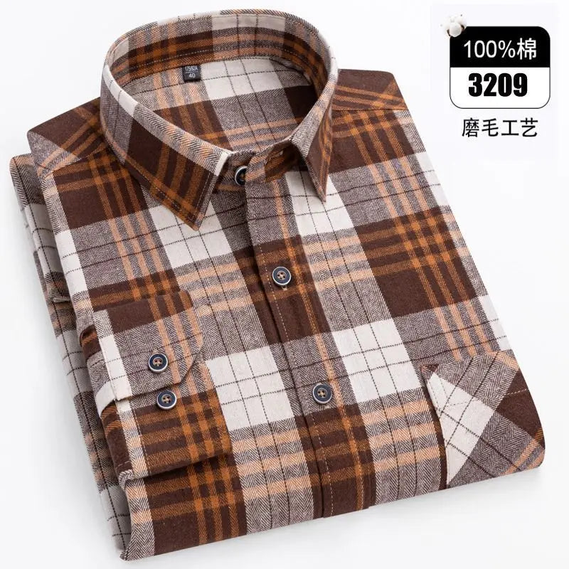 Big-size 8XL flannel shirt, soft 100% cotton, classic plaid