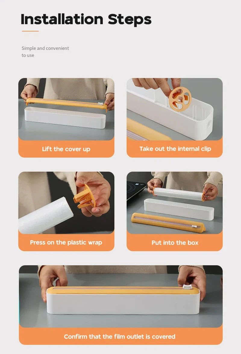 Foil and film storage box with built-in blade