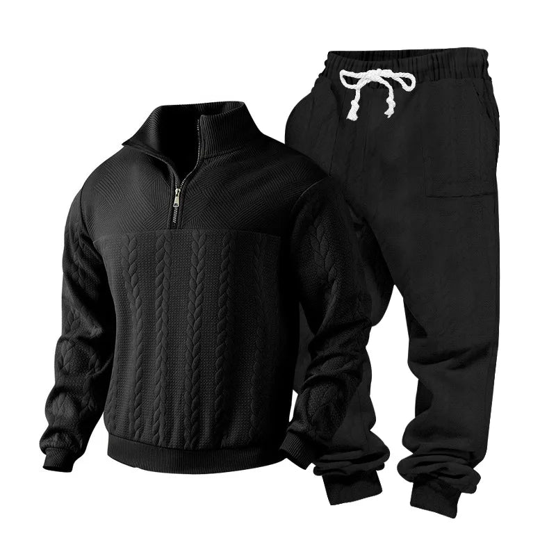 Cozy winter zip sweater with jacquard style — warm, sporty, and casual