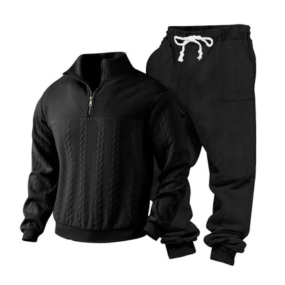 Cozy winter zip sweater with jacquard style — warm, sporty, and casual