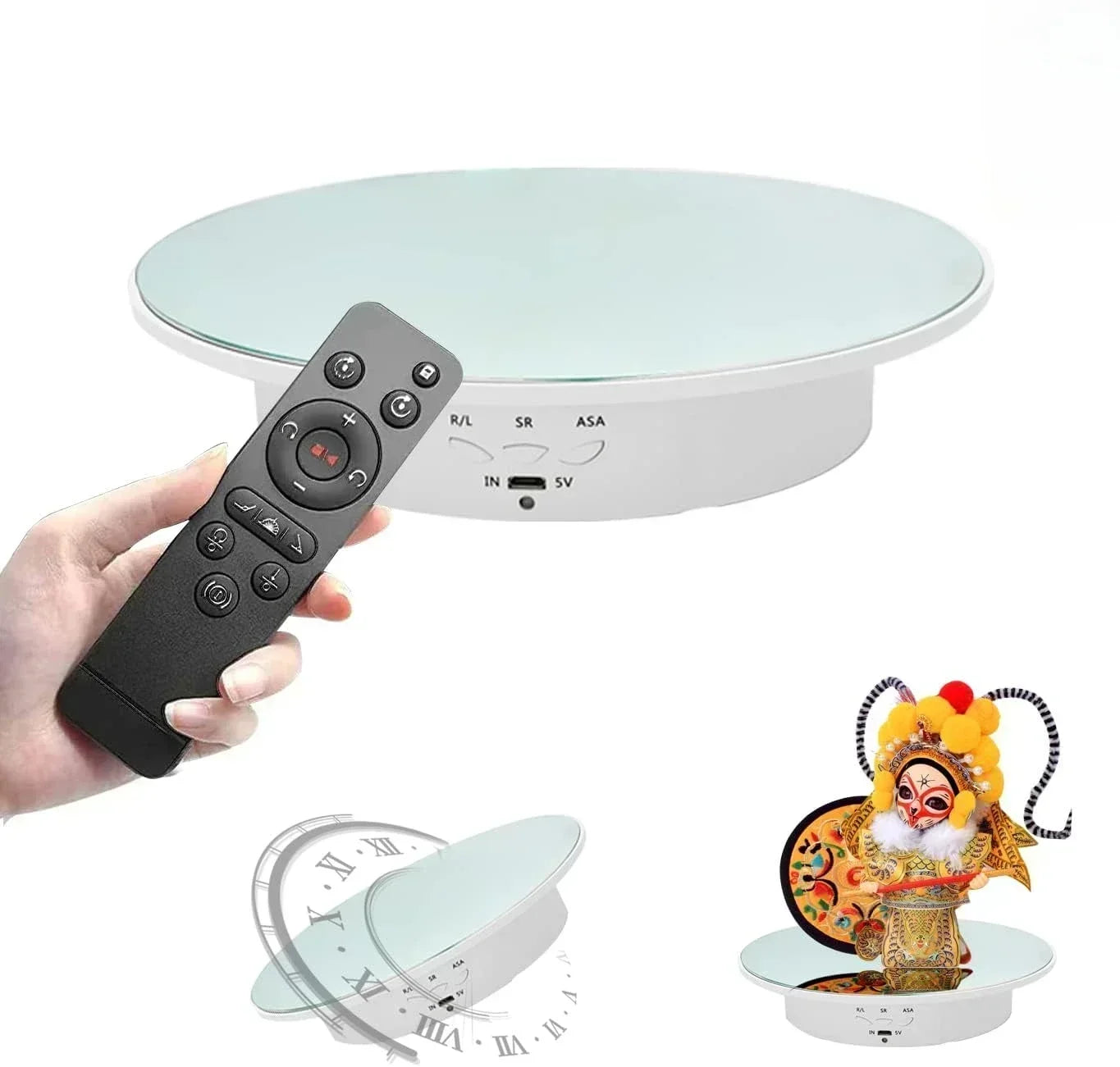 Remote-controlled rotating display for jewelry, collectibles, or video shoots