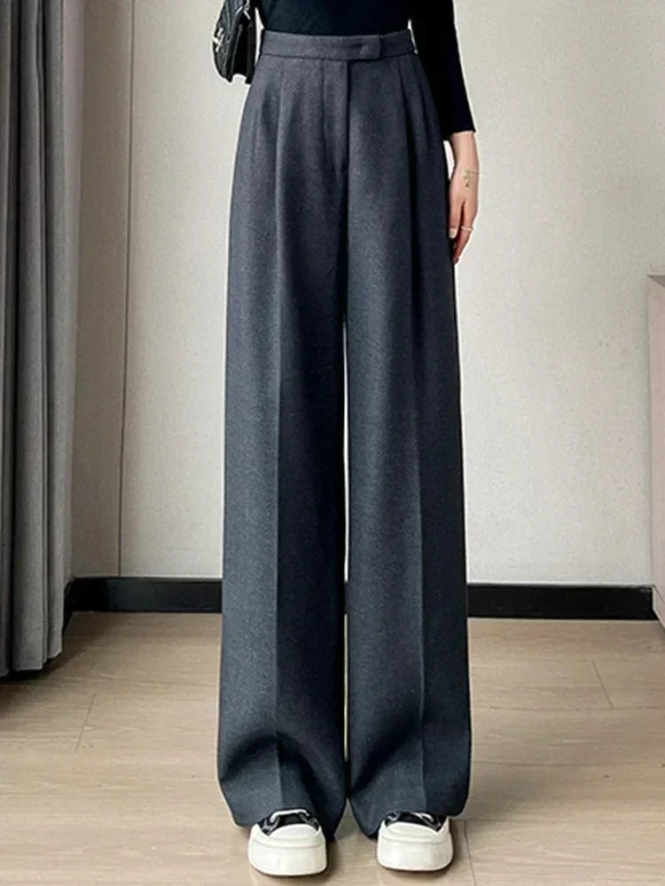 Women’s slim high-waist wool pants, autumn casual