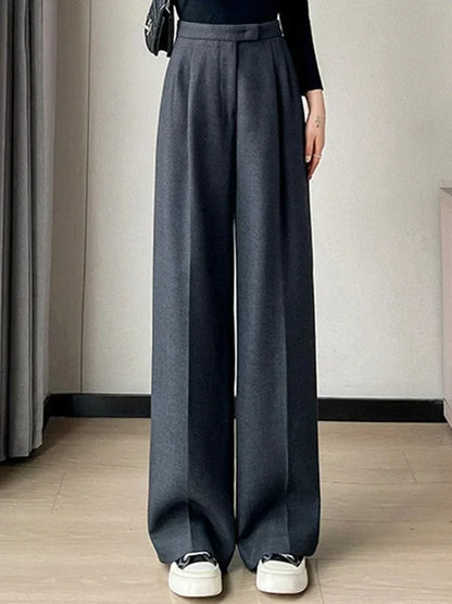 Women’s slim high-waist wool pants, autumn casual