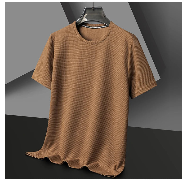 Men’s summer waffle round-neck T-shirt