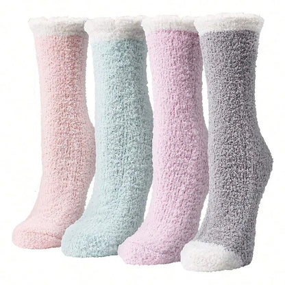 4 Pairs Women’s Fuzzy Socks – Warm, Thick & Soft