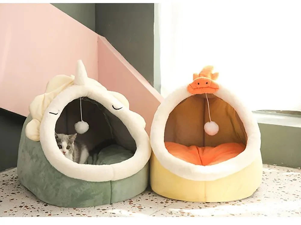 Cartoon-style cat bed—foldable, washable, and cozy for pets