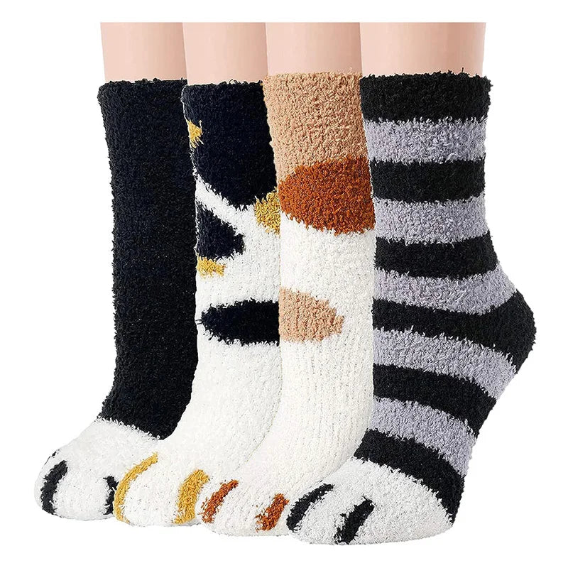 4 Pairs Women’s Fuzzy Socks – Warm, Thick & Soft