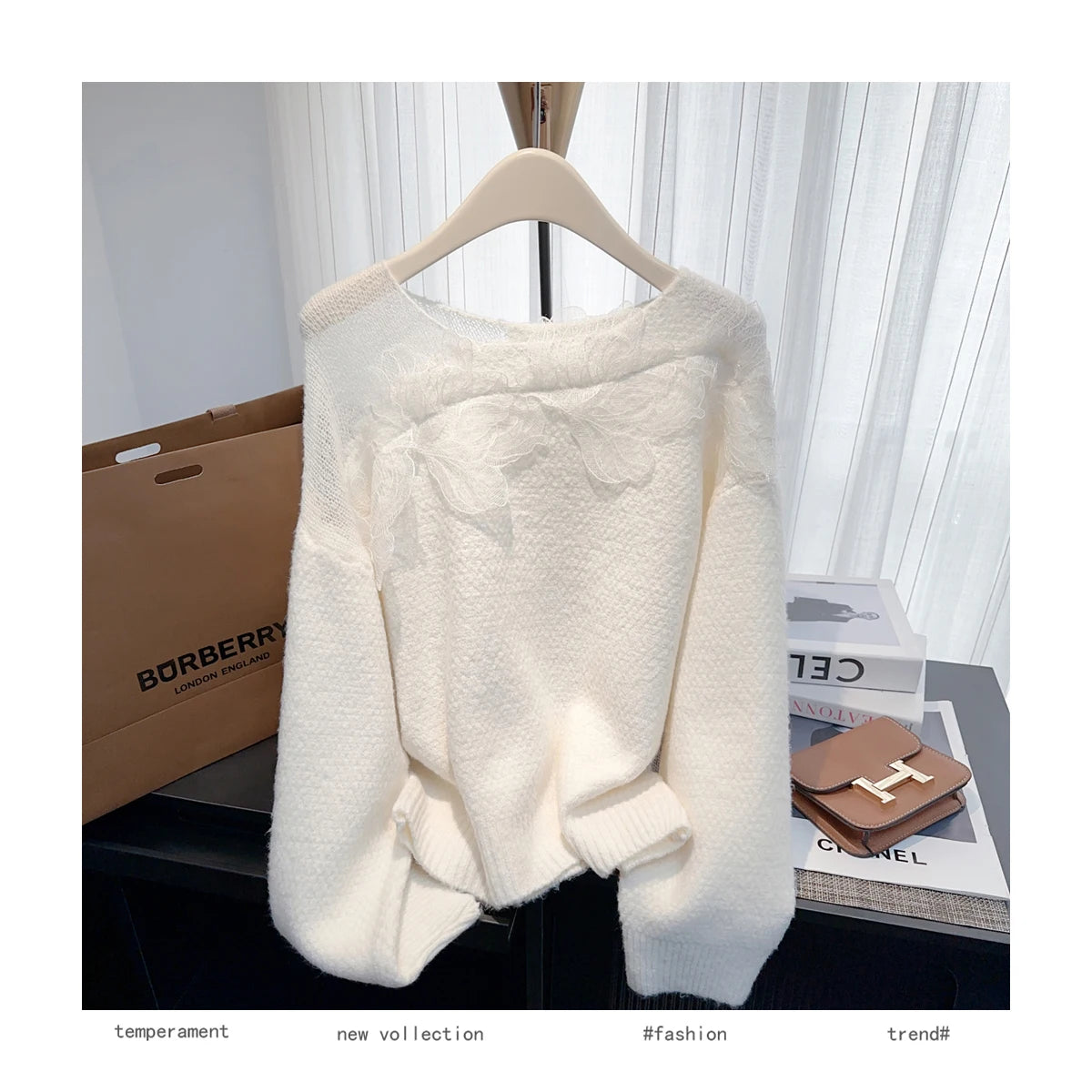 Women’s Korean lazy lace splicing sweater