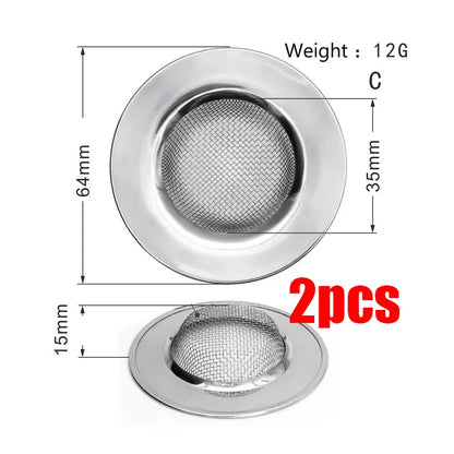 Durable stainless steel drain filter with fine mesh design; fits most sink drain holes