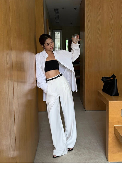 Loose drape casual straight trousers for office wear