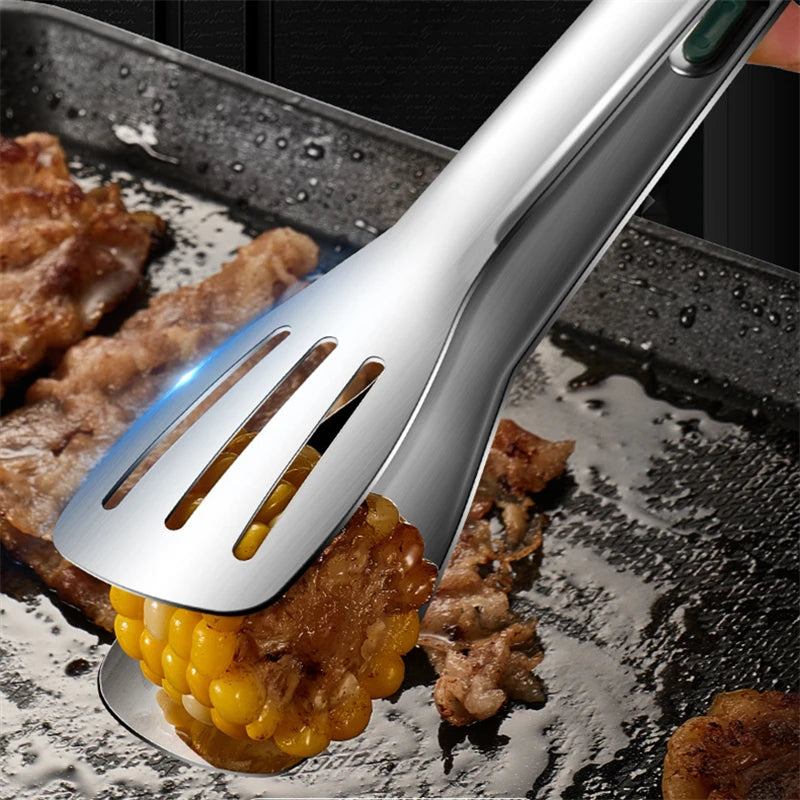 Non-slip stainless steel food tongs for cooking