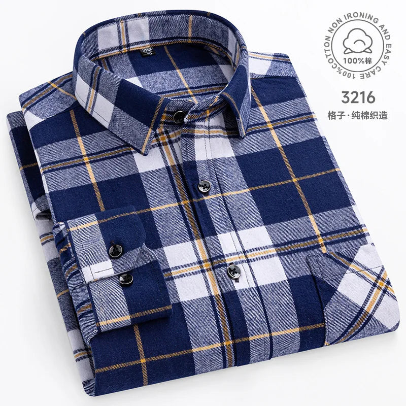 Big-size 8XL flannel shirt, soft 100% cotton, classic plaid