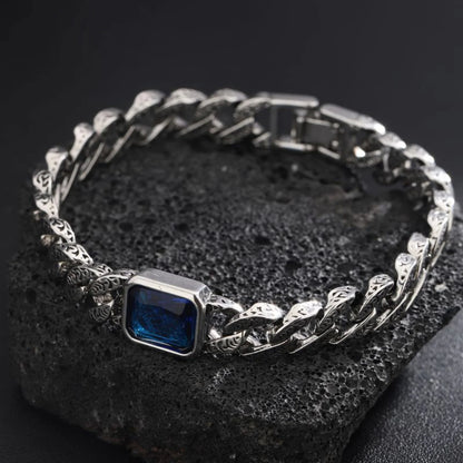 Men’s chunky Cuban chain bracelet with blue stone